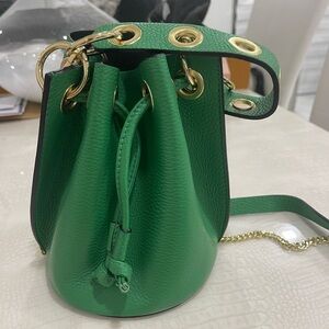 Elegant Green Mini Bucket Bag with Gold Accents